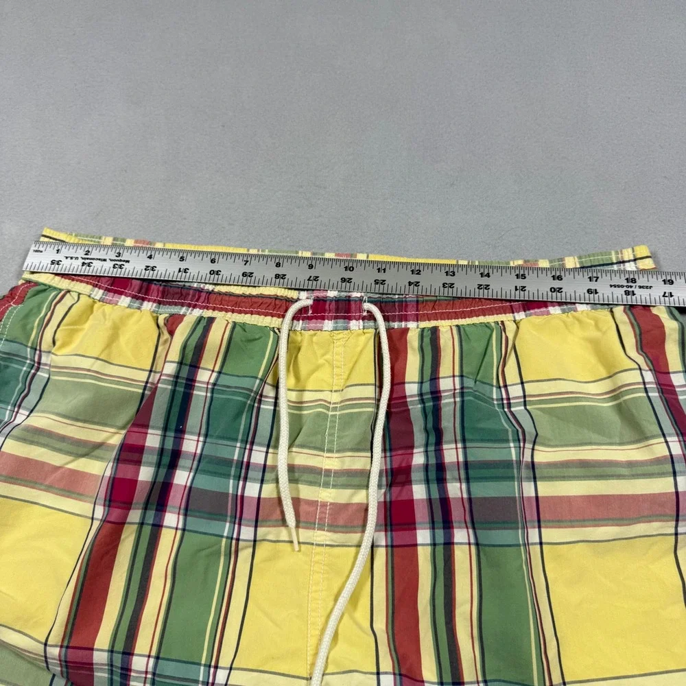 Polo Ralph Lauren‎ Mens XXL Madras Plaid Swim Trunks Yellow Green Red Mesh Lined